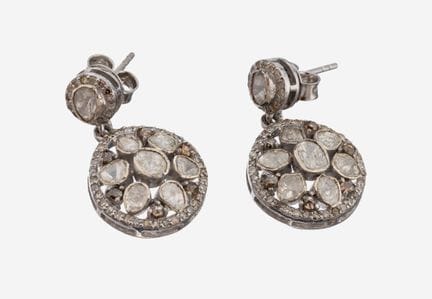 Pair of diamond-earrings , silver 925, roundmovabl