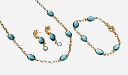 Blue topaz-jewelry set , silver 925 gilt, comprise