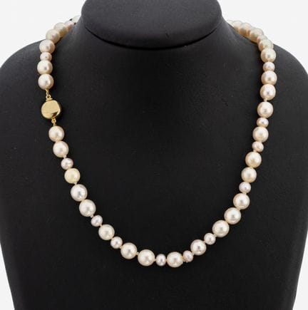 Pearl-necklace with 14 kt gold clasp , YG 585/000,