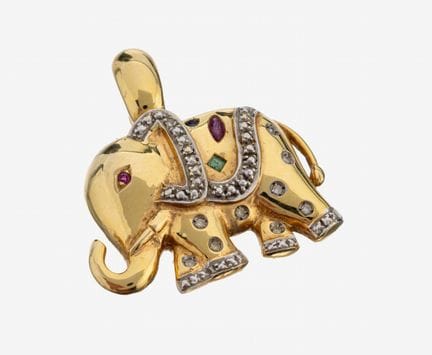 14 kt gold coloured stone-diamond-pendant , YG 585
