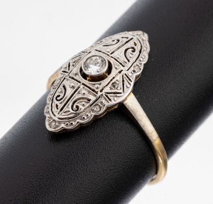 14 kt gold diamond-ring, 1930s , YG/WG 585/000, ri