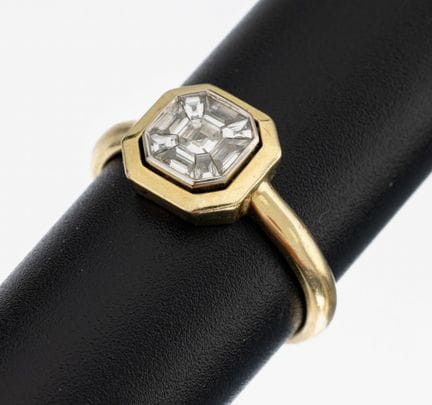 14 kt gold diamond-ring , YG 750/000, octagonal ri