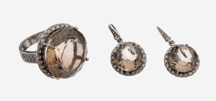 Smoky quartz-jewelry set , silver 925, comprised o