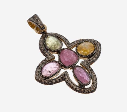 Coloured stone-diamond-pendant , silver giltand bl