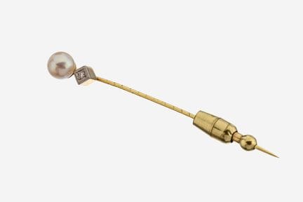 14 kt gold pearl-diamond-pin , YG 585/000, l. appr