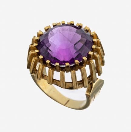 14 kt gold amethyst-ring , YG 585/000, amethyst in