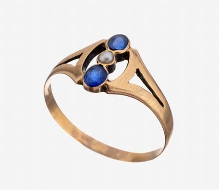 14 kt gold coloured stone-pearl-ring, approx. 1910
