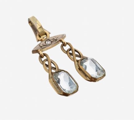 14 kt gold aquamarine-diamond-pendant, approx.1920
