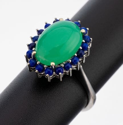 14 kt gold chrysoprase-lapis lazuli-ring , WG 585/
