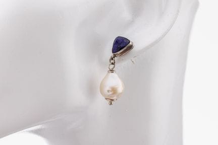 Pendientes de tanzanita y perlas, plata de ley 925
