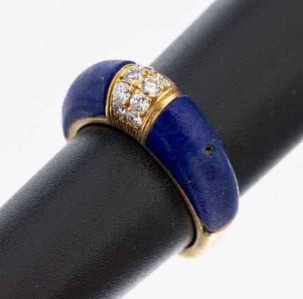 18 kt gold brilliant-lapis lazuli-ring , YG 750/00