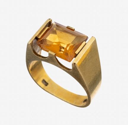 14 kt gold citrine-ring , YG 585/000, citrine in t
