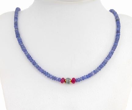 Tanzanite-aquamarine-ruby-necklace , tanzanite-len