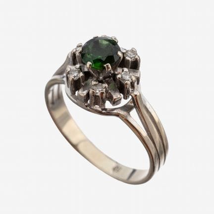 14 kt gold tourmaline-diamond-ring , WG 585/000, r