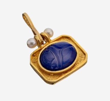 Lapis lazuli-pearl-pendant , silver gilt, lapis la