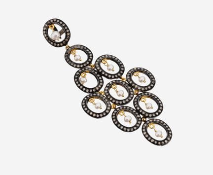 Diamond-pearl-pendant , silver blackened andgilt, 