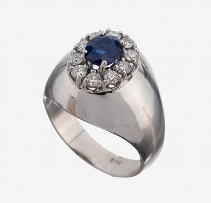 14 kt gold sapphire-brilliant-ring , WG 585/000, c