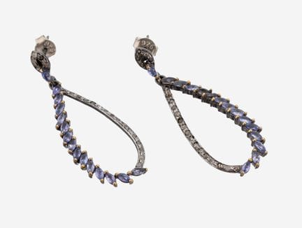 Pair of tanzanite-diamond-earrings , silver 925 bl