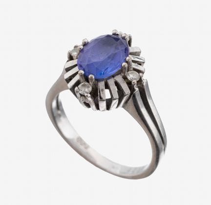 14 kt gold tanzanite-brilliant-ring , WG 585/000, 