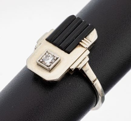 18 kt gold Art Deco onyx-brilliant-ring , WG750/00