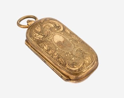 Coin-case, approx. 1900 , metal gilt, oval basic s