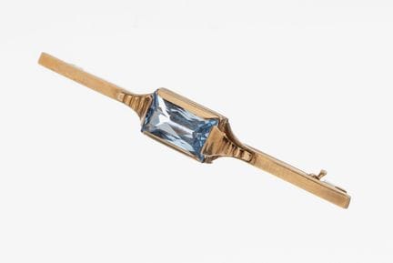 14 kt gold coloured stone-brooch , YG 585/000, unp