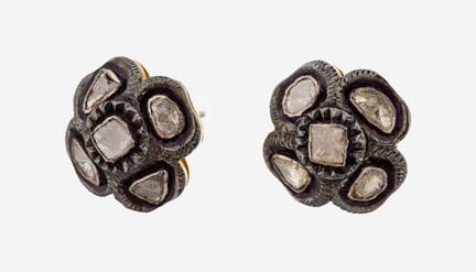 Pair of diamond-earrings , silver blackened and gi