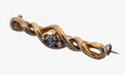 14 kt gold sapphire-diamond-brooch, approx. 1880-1