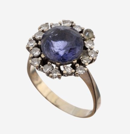 14 kt gold tanzanite-diamond-ring , WG 585/000, ce