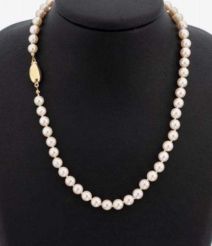 Pearl-necklace with 14 kt gold clasp , YG 585/000,