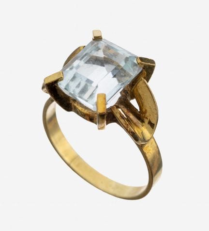 Anillo de oro de 14 quilates con aguamarina, marca