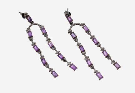 Pair of amethyst-diamond-earrings , silver 925 bla