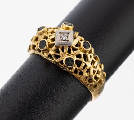 18 kt gold diamond-coloured stone-ring , YG/WG 750