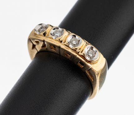 14 ct gold brilliant-ring , YG 585/000, 4 brillian