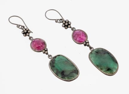 Pair of emerald-ruby-diamond-earrings , silver bla