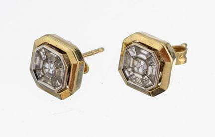Pair of 14 kt gold diamond-earrings , YG 585/000, 