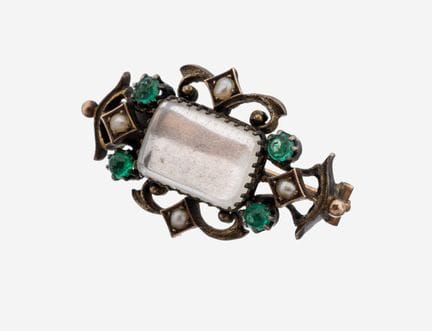 Coloured stone-pearl-brooch, approx. 1900 , silver