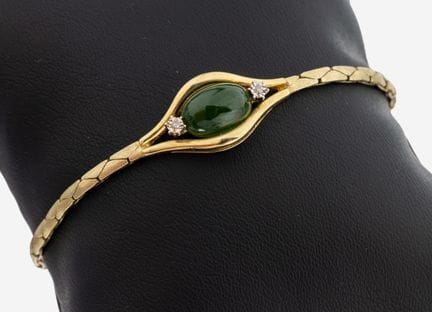 14 kt gold jade-diamond-bracelet , YG 585/000, ova