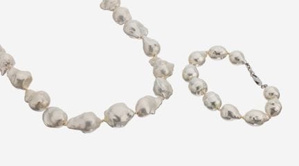 Conjunto de joyas de perlas: collar y pulsera, las