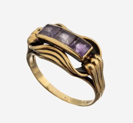 Anillo de oro de 14 quilates con amatistas, década