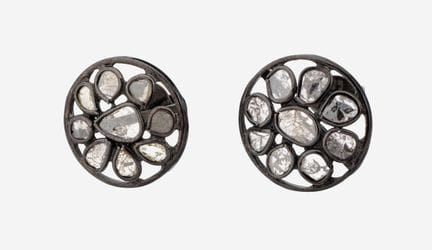 Pair of diamond-earrings , silver blackened,round,