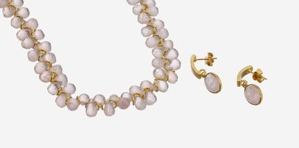 Rose quartz-jewelry set , silver 925 gilt, compris