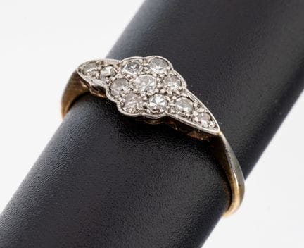 18 kt gold diamond-ring, approx. 1920-30 , YG 750/