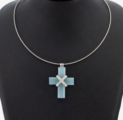 14 kt gold aquamarine-brilliant-crosspendant , WG 
