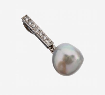 14 kt gold pearl-diamond-pendant , WG 585/000, 7 s