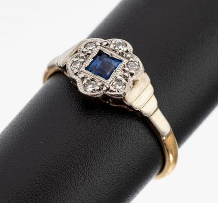 18 kt gold sapphire-diamond-ring , YG 750/000, rin