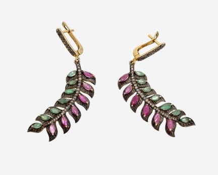 Pair of emerald-ruby-diamond-earrings , silver bla