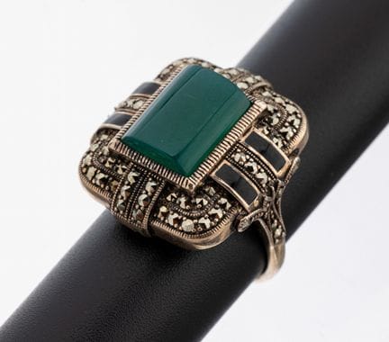 Art Deco agate-marcasite-ring, 1930s , silver 925,