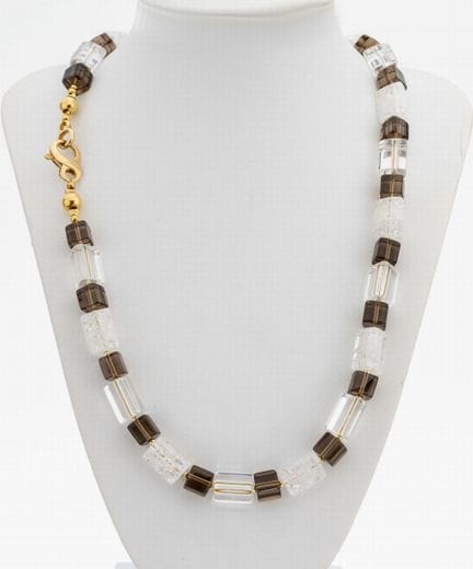 Smoky quartz-rock crystal-necklace , alternating s