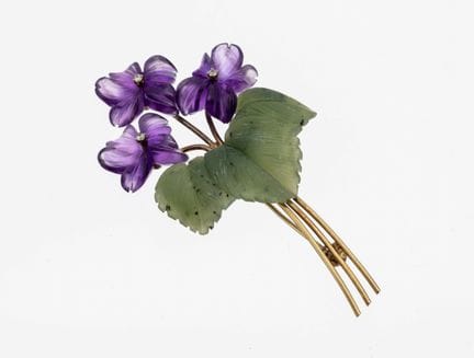 14 kt gold amethyst-nephrite-brooch, 1950s ,YG 585